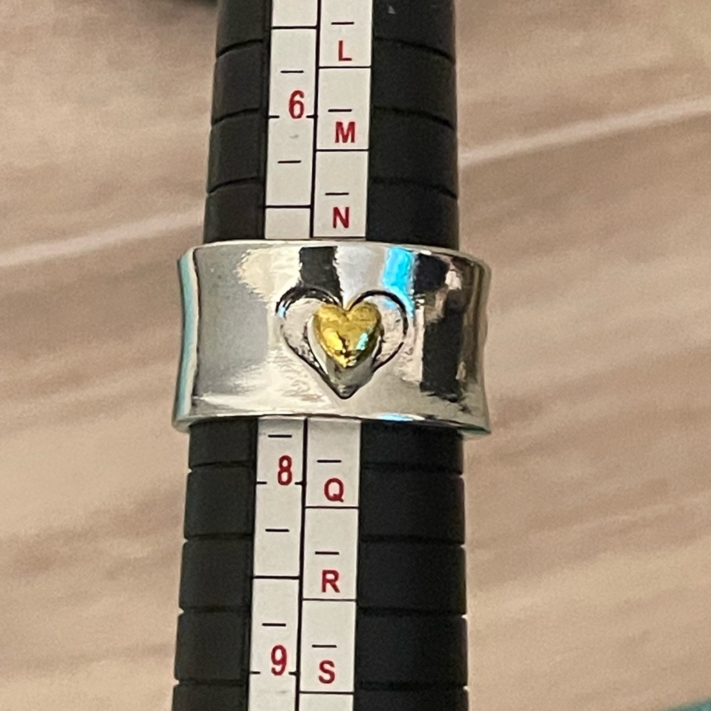 💛 S925 Stamped Silver with Gold Heart Ring-Size 7 - Picture 6 of 8